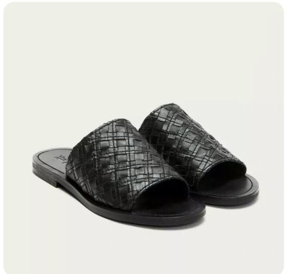 Frye Ivy Woven Leather Slide Sandals Black Women's Size 7.5